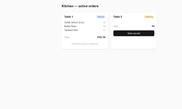 Restaurant QR Ordering System website screenshot